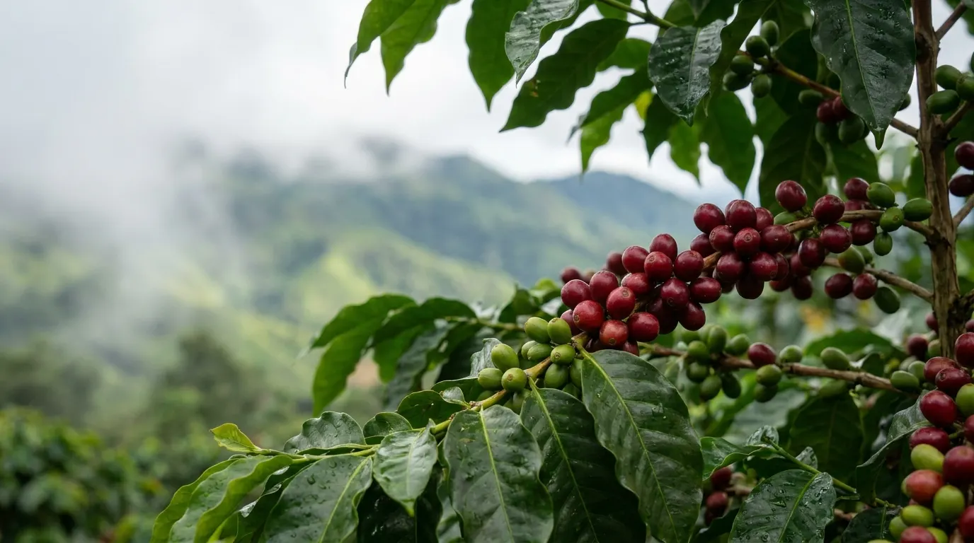 Freshly picked coffee cherries being cleaned and sorted