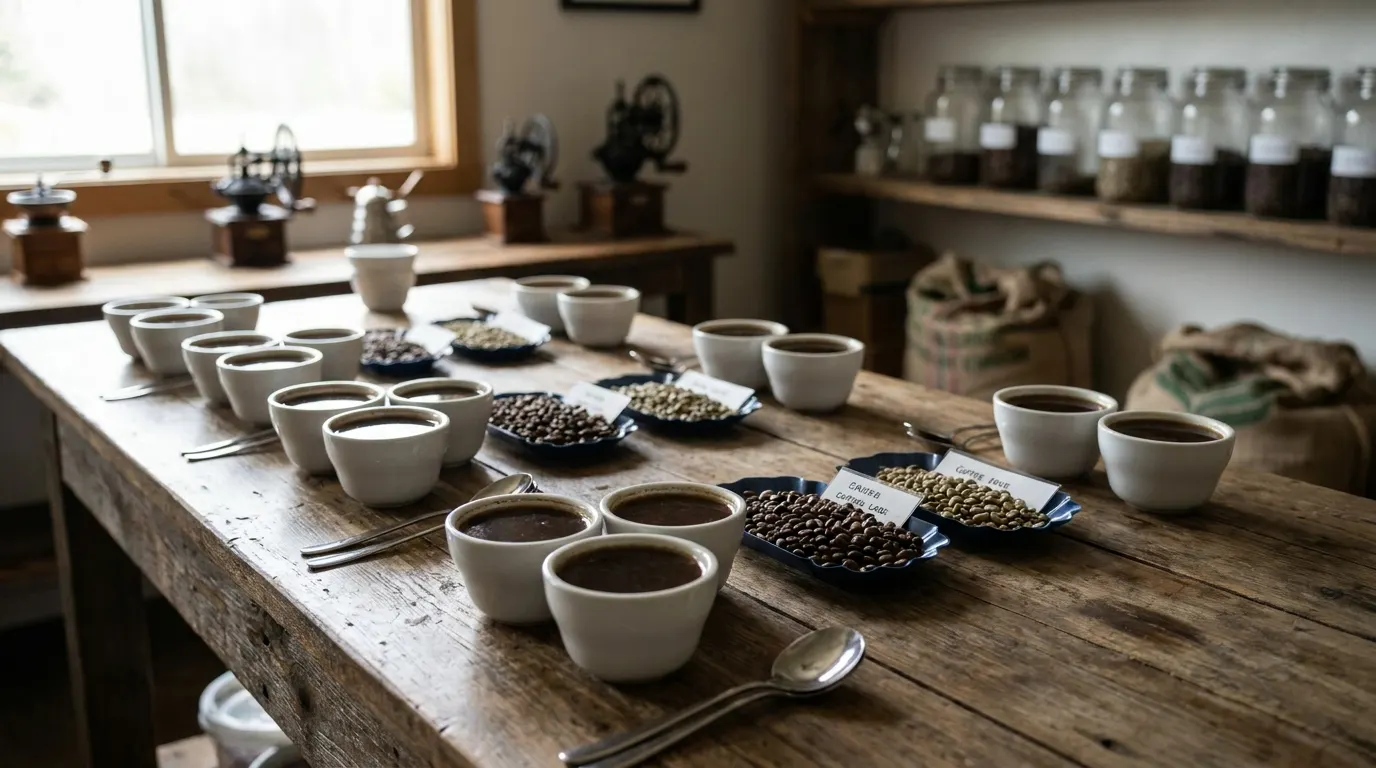 Coffee cupping session with tasting notes